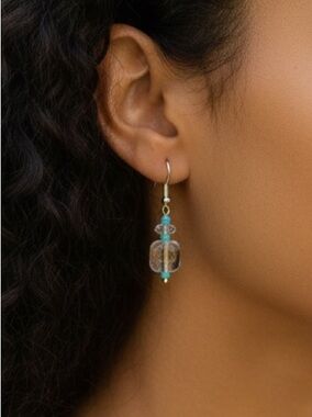 Handcrafted Glass Lampwork Bead Earrings | Turquoise Blue And Glass Beads